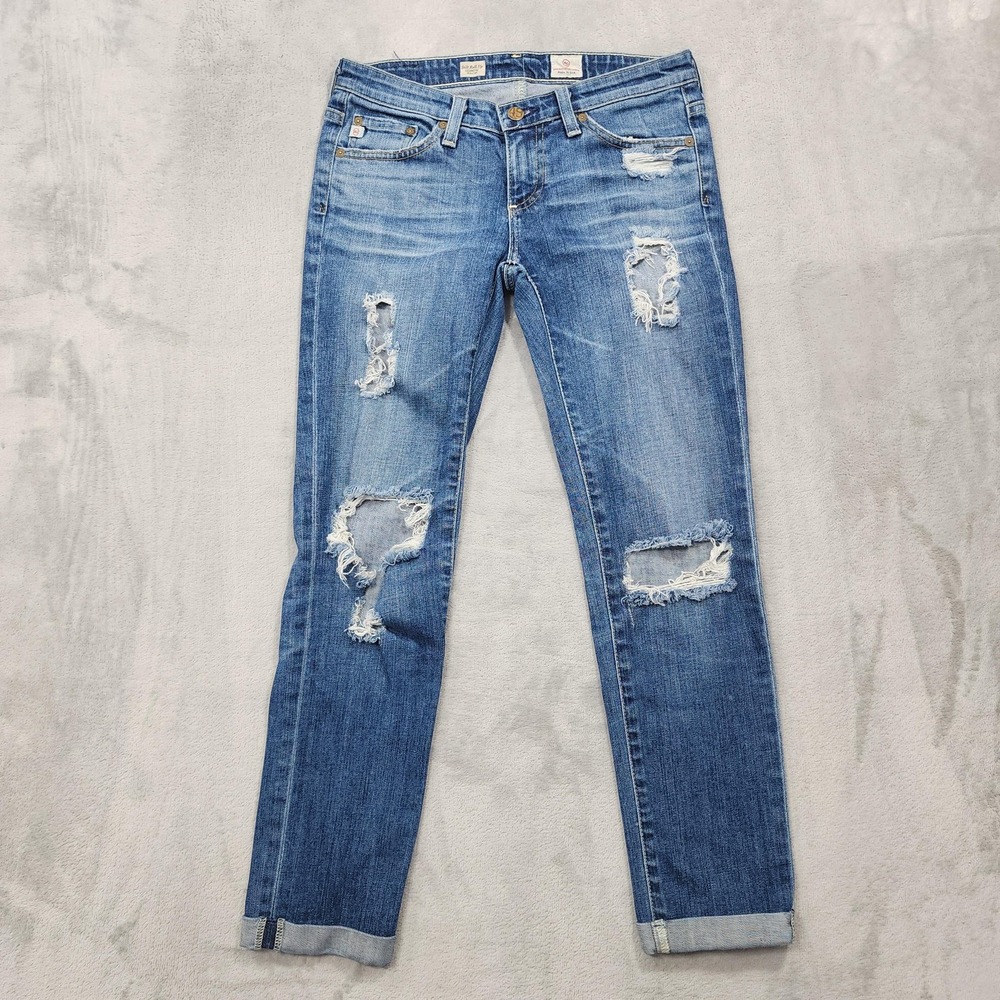 AG Adriano Goldschmied Jeans Womens 25R Blue Low Rise Stilt Roll Up Distressed